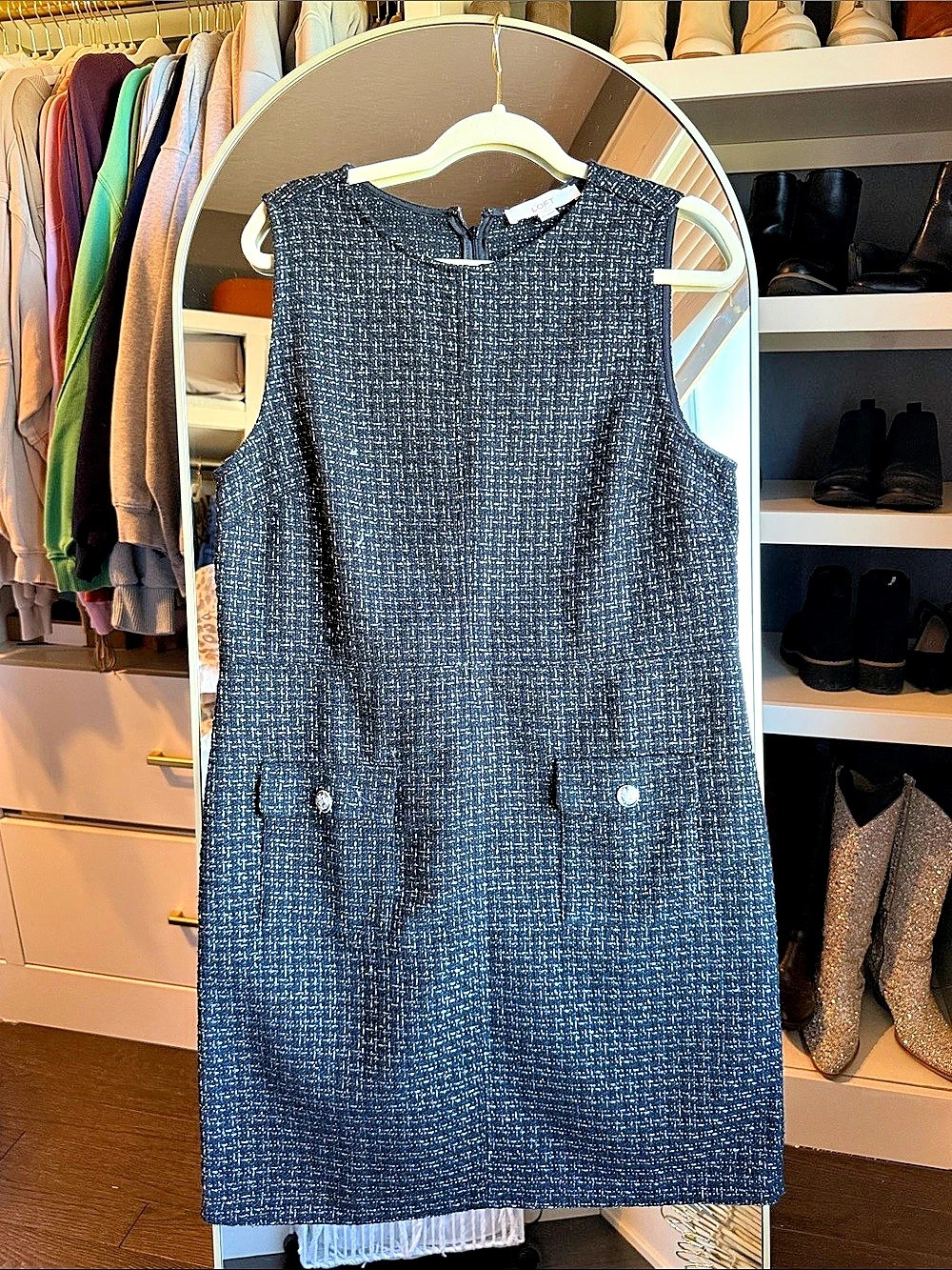 LOFT Tweed Mini Dress in Blue & Black Size 10 Like New
